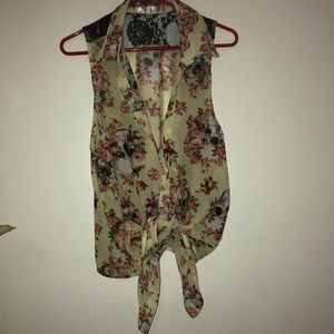 Yellow Skull Front Tie Tank Top